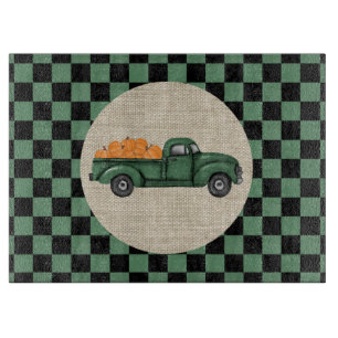 Vintage Green Pumpkin Truck Cutting Board