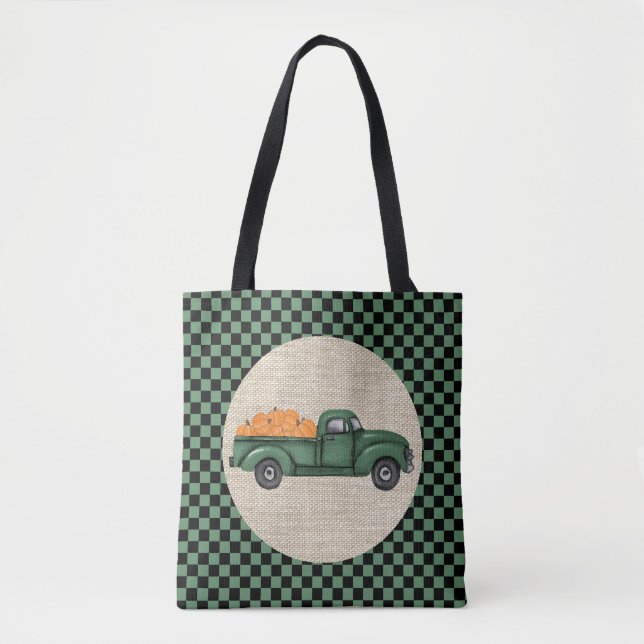 Vintage Green Pumpkin Truck Tote Bag (Front)
