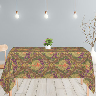 Vintage Green, Purple and Gold Floral Pattern Tablecloth