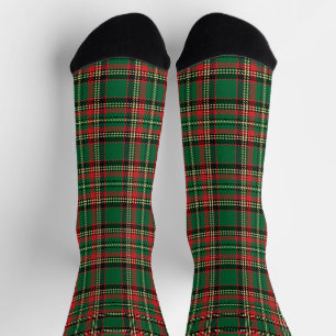Vintage green red black yellow rustic tartan plaid socks
