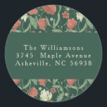 Vintage Green Red Floral Christmas Return Address  Classic Round Sticker<br><div class="desc">Vintage Green Red Floral Muted Custom Merry Christmas Return Address Classic Round Sticker</div>