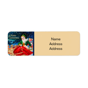 Vintage Green Santa Sleigh Starry Night Christmas