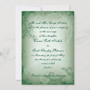 Vintage green scroll leaf wedding invite