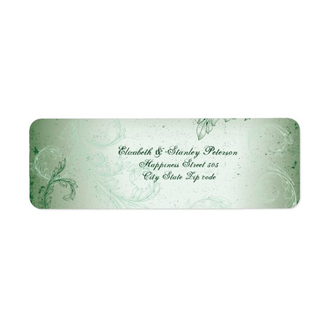 Vintage green scroll leaf wedding label (Front)
