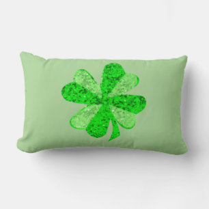 Vintage Green sequin shamrock St Patrick glitter Lumbar Cushion