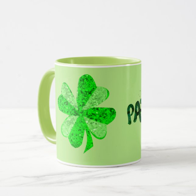 Vintage Green sequin shamrock St Patrick's day  Mug (Front Left)