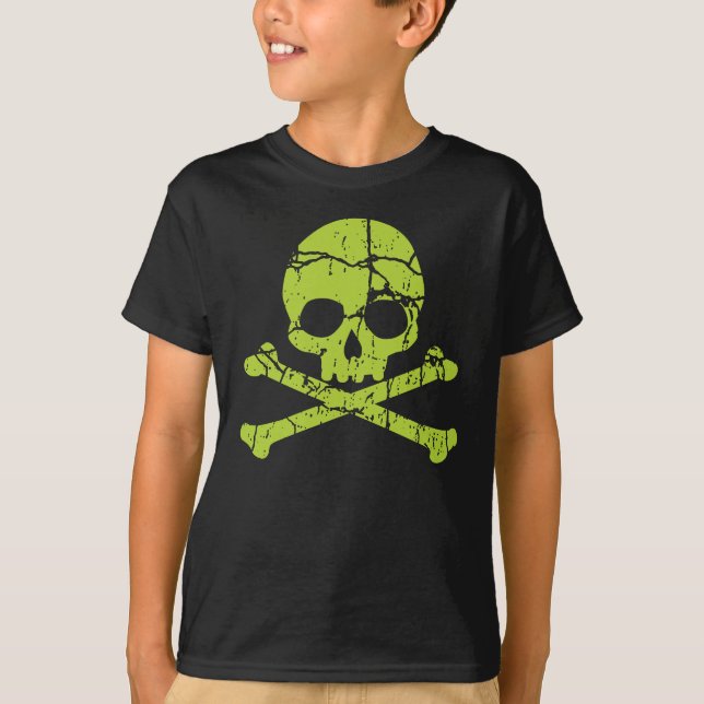 Vintage Green Skull and Crossbones T-Shirt (Front)