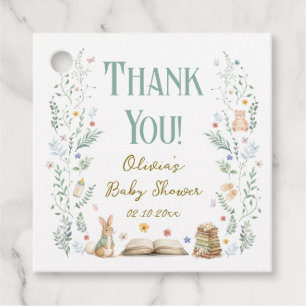 Vintage Green Story Book Baby Shower Thank You Favour Tags
