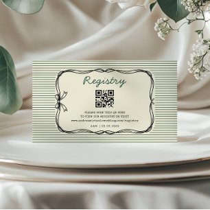 Vintage Green Stripe Qr Code Wedding Gift Registry Enclosure Card