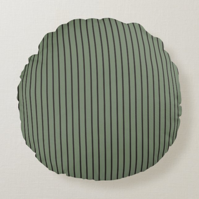 Vintage Green Stripes Round Cushion (Front)