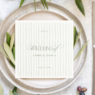 Vintage Green Stripes Timeless Luxe Script Wedding Napkin