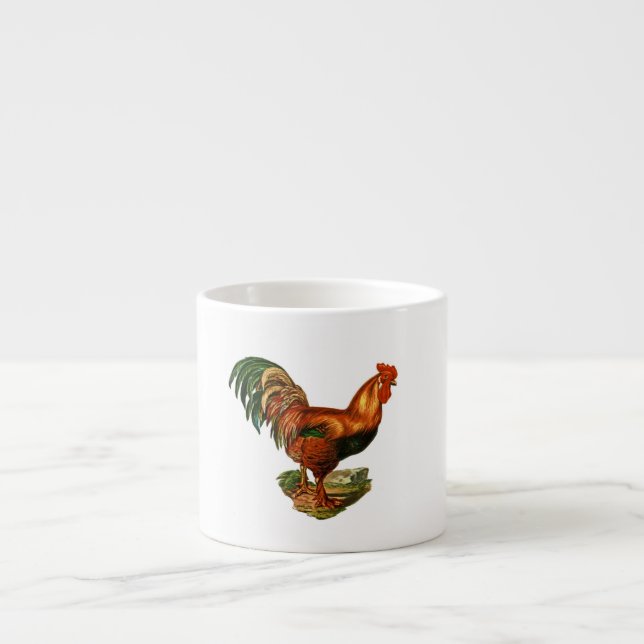 Vintage Green Tail Feathers Rooster Cockerel Espresso Cup (Front)