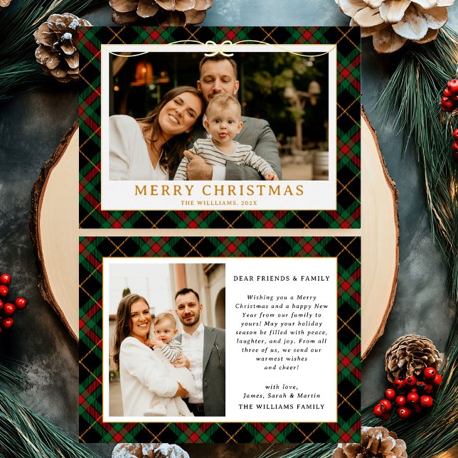 Vintage Green Tartan Plaid Photo Christmas (Creator Uploaded)