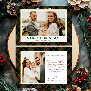 Vintage Green Tartan Plaid Photo Christmas