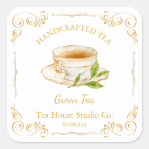 Vintage Green Tea Square Label