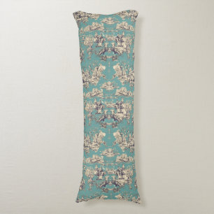 Vintage green teal toile de jouy monogram body cushion
