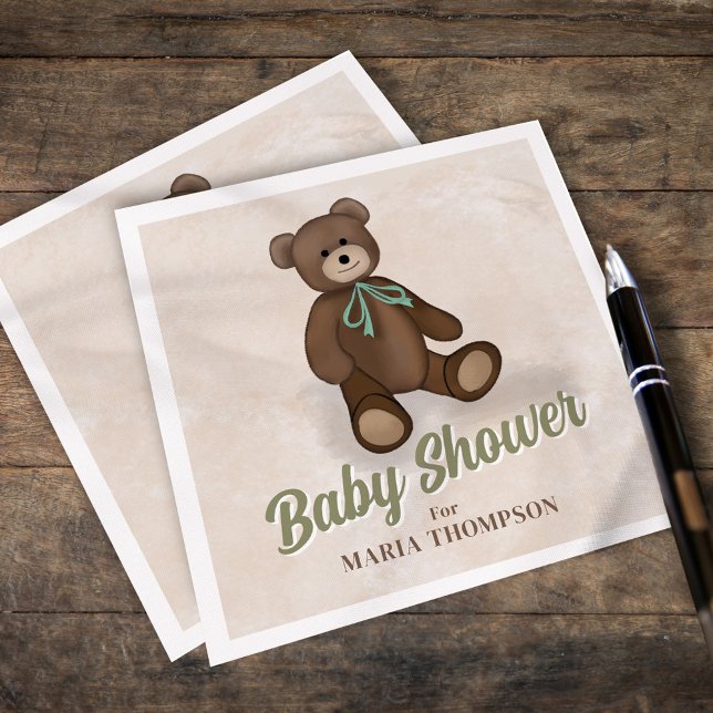 Vintage Green Teddy Bear Custom Baby Shower Napkin (Creator Uploaded)