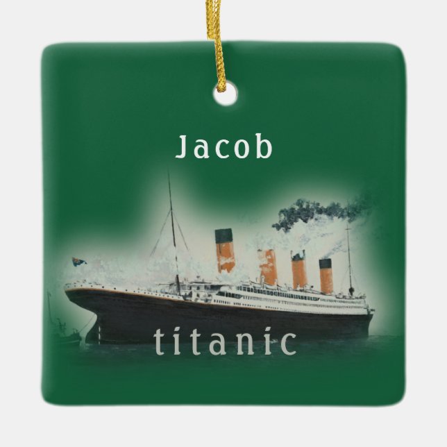 Vintage Green Titanic Christmas Ceramic Ornament (Front)