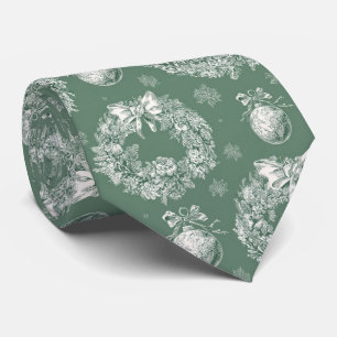 Vintage Green Toile Christmas Wreath (2) Tie