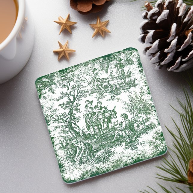 Vintage Green Toile de Jouy Tree Stone Coaster (Creator Uploaded)