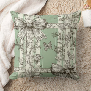 Vintage Green Toile Ribbon Cushion