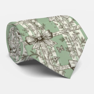 Vintage Green Toile Ribbon Tie