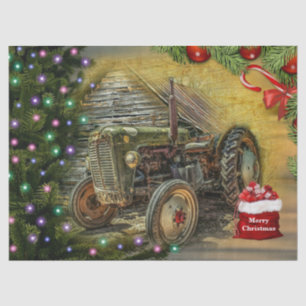 Vintage Green Tractor Christmas Tissue Paper