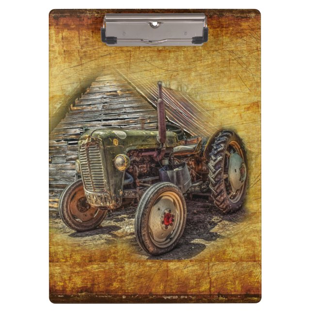 Vintage Green Tractor Rustic Old Barn Clipboard (Front)