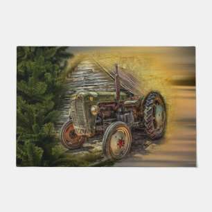 Vintage Green Tractor Rustic Old Barn Doormat