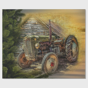 Vintage Green Tractor Rustic Old Barn Wrapping Paper