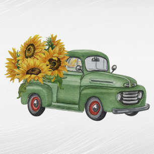 Vintage Green Truck Sunflowers