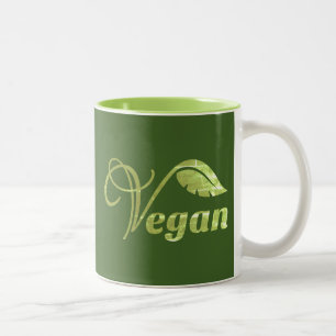 Vintage Green Vegan Logo Leaf Two-Tone Coffee Mug