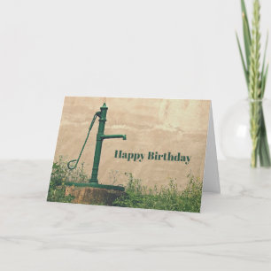 Vintage Green Water Pump Photo Birthday Card