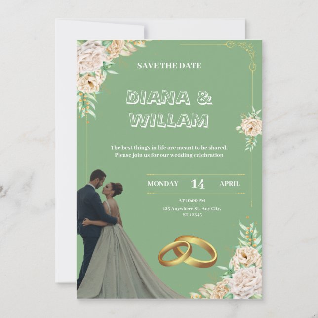 vintage green wedding invitation (Front)