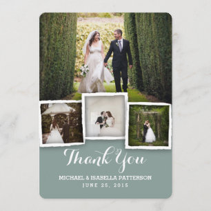 Vintage Green Wedding Photo Thank You Card