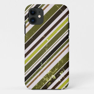 Vintage Green, White Diagonal Stripes Pattern iPhone 11 Case