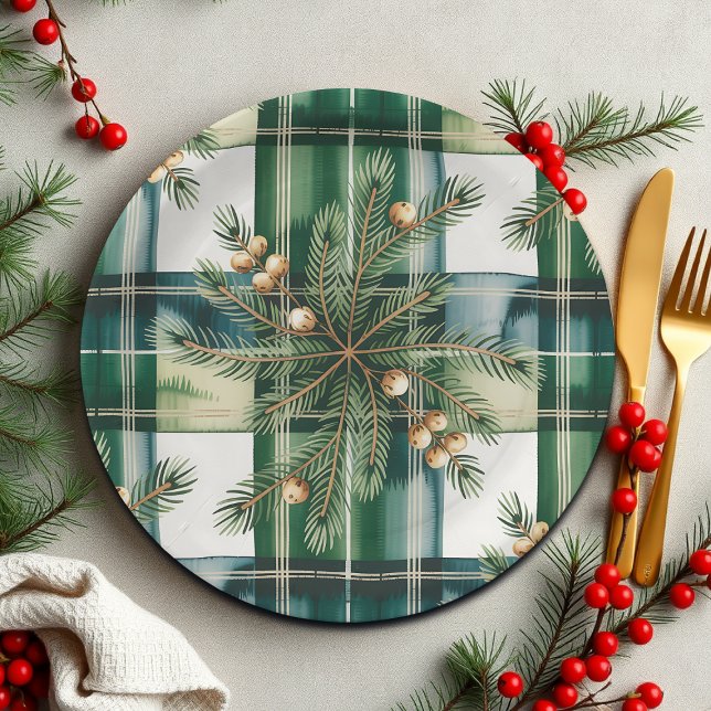 Vintage Green White Gingham Pattern Paper Plate (Creator Uploaded)