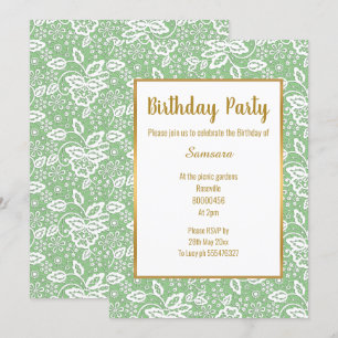 VINTAGE GREEN WHITE LACE GOLD ALL OCCASION INVITATION
