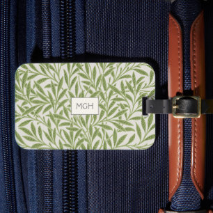 Vintage Green Willow Leaves Monogram Luggage Tag