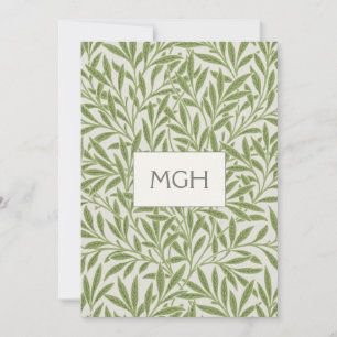 Vintage Green Willow Leaves Monogram Thank You Card