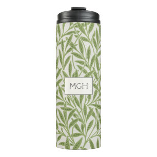 Vintage Green Willow Leaves Monogram Thermal Tumbler