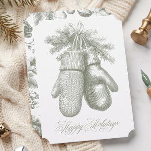Vintage Green Winter Botanical Happy Holidays Holiday Card