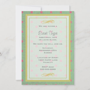 Vintage Green with Pink Polka Dots Generic Party Invitation