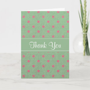 Vintage Green with Pink Polka Dots Thank You Card