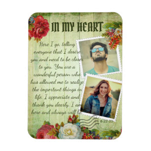 Vintage Green Wooden Floral Romantic Love Letter  Magnet