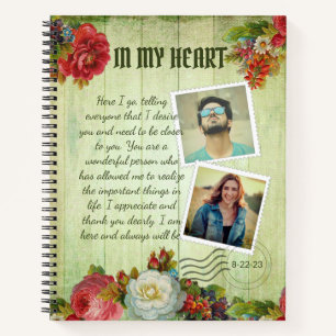 Vintage Green Wooden Floral Romantic Love Letter  Notebook