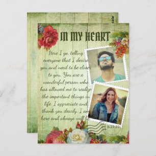 Vintage Green Wooden Floral Romantic Love Letter Postcard