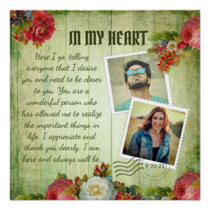 Vintage Green Wooden Floral Romantic Love Letter  Poster