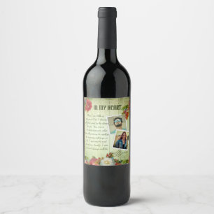 Vintage Green Wooden Floral Romantic Love Letter Wine Label