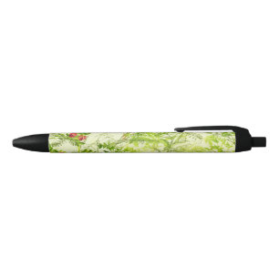 Vintage Green Woodland Botanical Leaves Wildflower Black Ink Pen